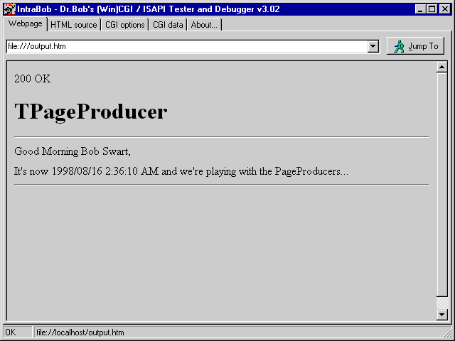 Output of TPageProducer
