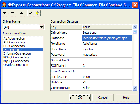 dbExpress Connections Editor
